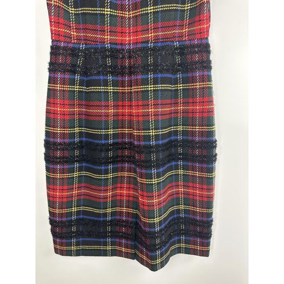 J.Crew Holiday Tartan Sheath Shift Dress Sleeveless Tweed Lace Red Plaid Size 8 - Picture 13 of 16